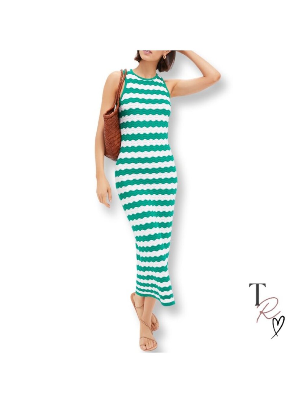 Hyacinth House Tuckernuck Green & White Wavy Knit Stripe Wilder Dress Size M